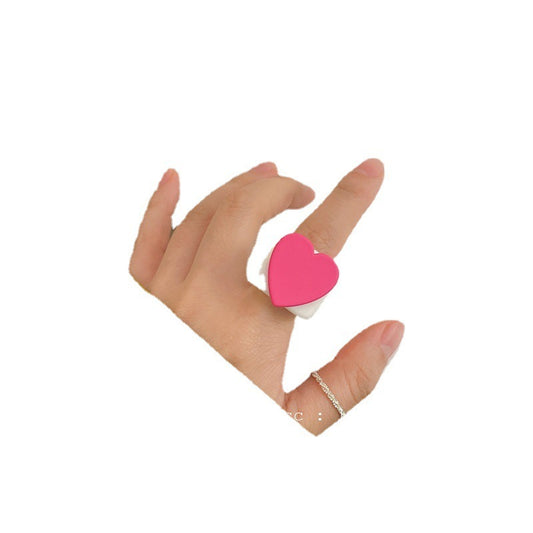 Womens Heart Resin Ring Cute Candy Color Ring Korean Fashion Plastic Love Ring For Women Cute Resin Heart Ring