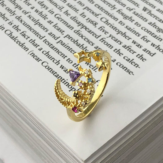 Womens Sterling Silver Crescent Moon Ring Adjustable Open Design Elegant Celestial Jewelry Bright Gift For Her