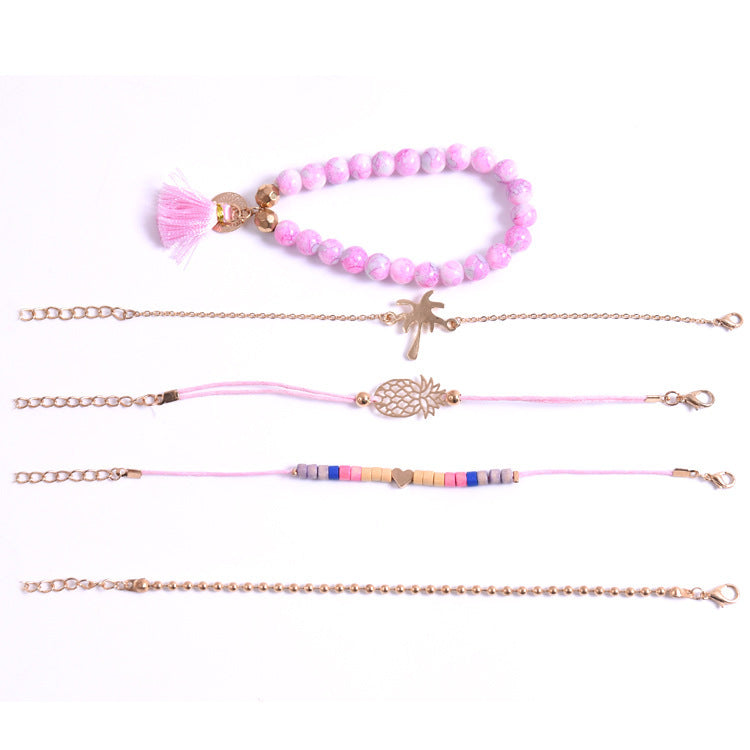 WomensOnly Bohemian Turquoise Electroplated Alloy Bracelet Pineapple Heart Coconut Fringe for Summer Beachwear