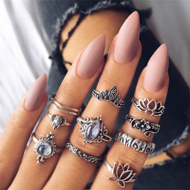 Womens Knuckle Ring Set Stackable Bohemian Vintage Style Rings Gift for Women Fashion Jewelry Stylish Boho Accessory