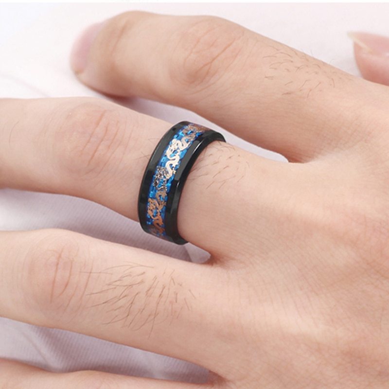 Mens Stainless Steel Golden Dragon Ring European American Fashion Jewelry Individually Packed Gift Trade Ready