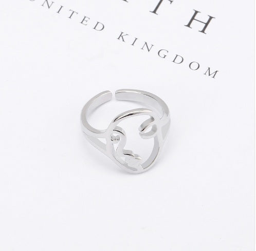 Adjustable 925 Silver Ring Hollow Face Design Abstract Details Unique Personality Ring Hollow Face Ring Details