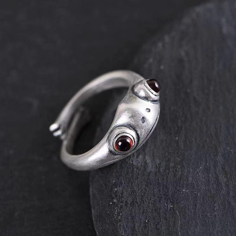 Womens Retro Frog Ring Adjustable Big Eye Animal Ring Ancient Silver Alloy Jewelry Gift Vintage Style Gem Ring
