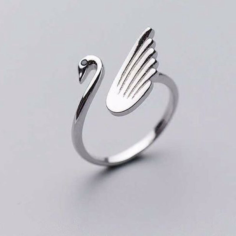 White Swan Ring Silver Plated Copper Women Jewelry Princess Style Elegant Gift Idea For Travel Elegant Gift Idea