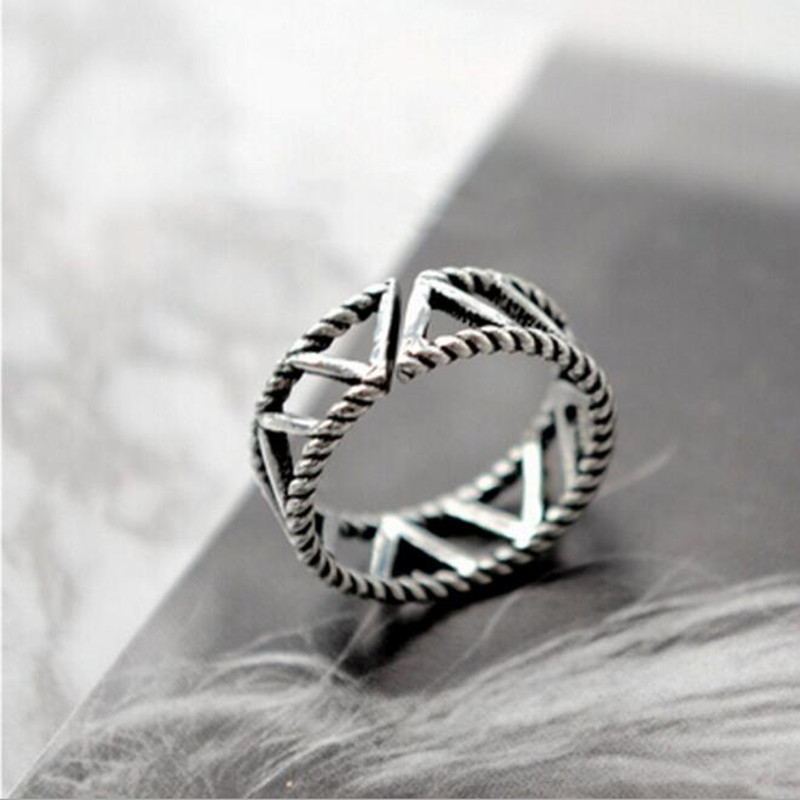 Retro Designer Silver Plated Ring Geometric Style For Women