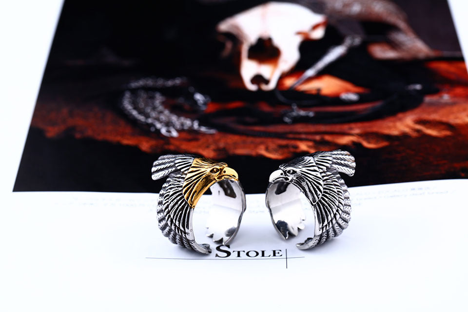 Mens Eagle Ring Titanium Steel Plated Bold Fashion Jewelry Durable Statement Band Unique Design Versatile Accessory