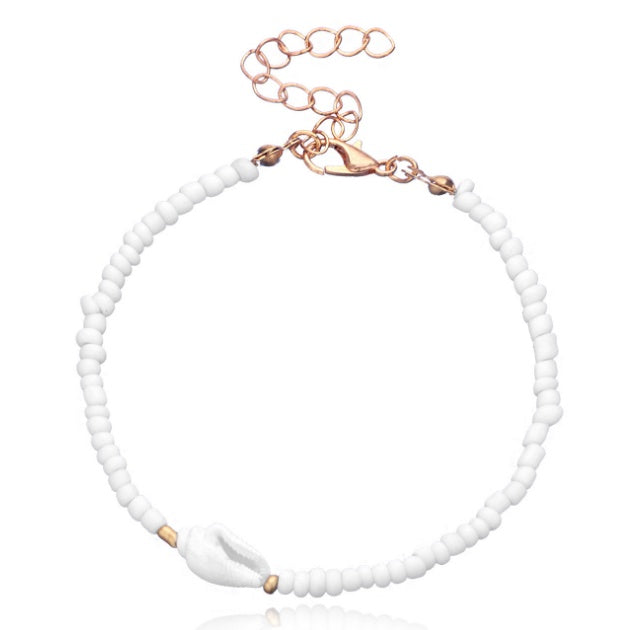 Womens Electroplated Alloy Bracelet With White Rice Beads And Conch Shell Design Individually Packed Fashion Jewelry