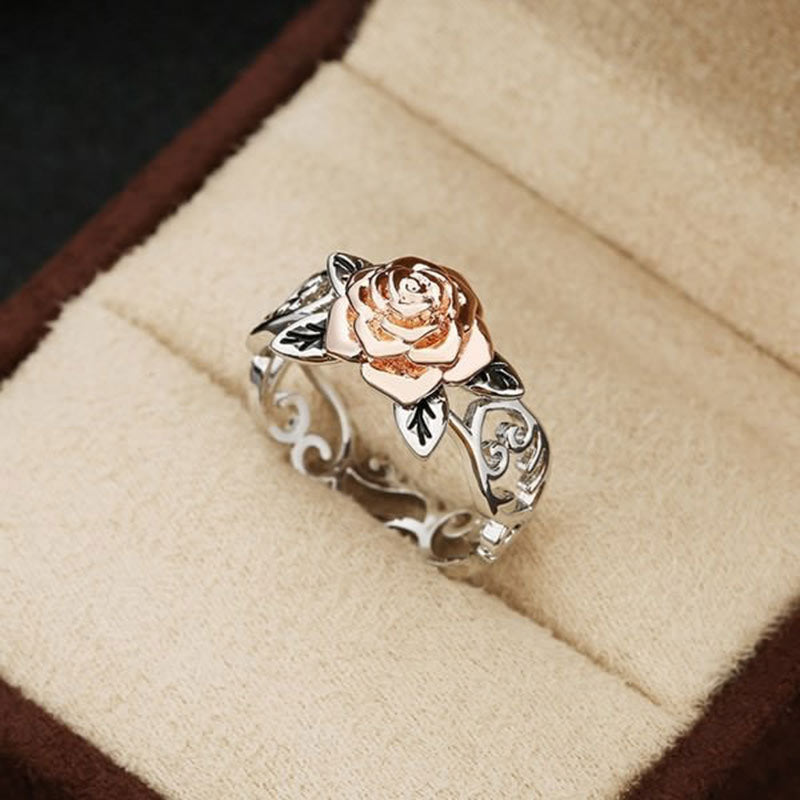 Two Tone Flower Rings Copper Plated Rose Gold Rings With Gold Plated Gemstone Inlay Flower Design For Birthday