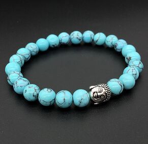 Frosted Black Stone Turquoise Bracelet With Buddha Head Bead Elastic 8MM Beads Mens Fashion Jewelry Collection