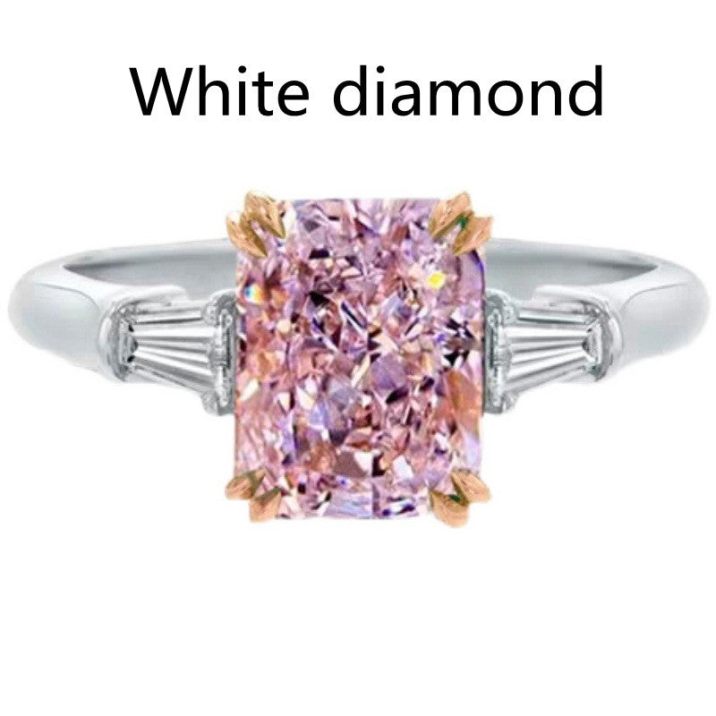 Women's Yellow Diamond White Gold Rectangular Ring Imitation Mossambique 3 Carat Ladder Diamond Ring