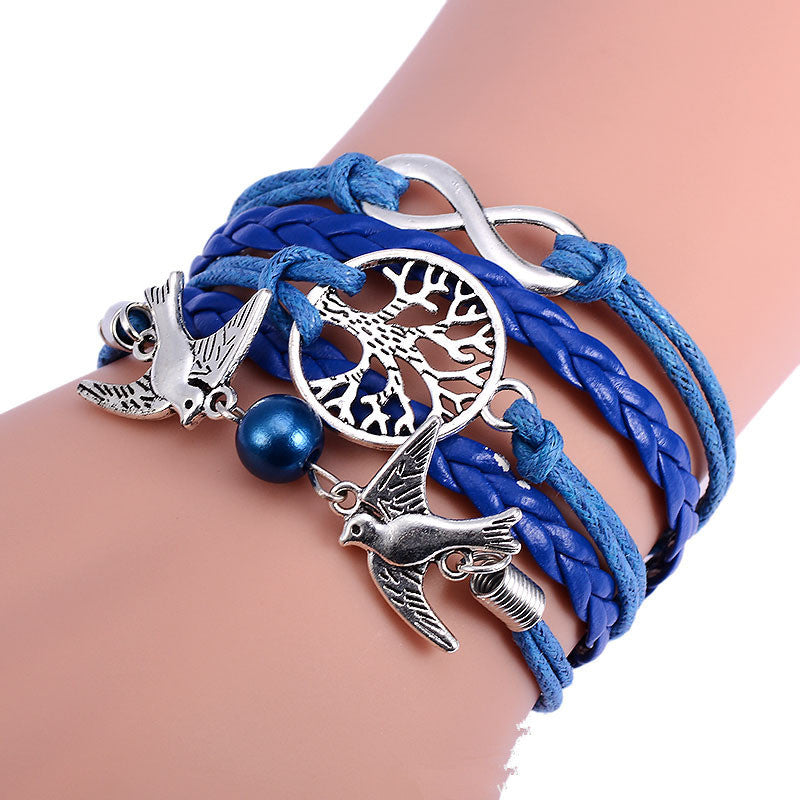 Womens Alloy Bracelet Vintage Hand Woven Jewelry European Fashion Animal Zodiac Signs Big Tree Design Gift For Her
