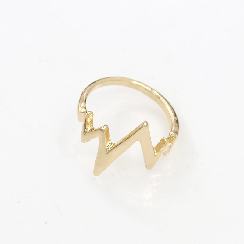 Womens Geometric Alloy Ring Textured Heartbeat Design Fashion Accessory Electroplated Retro Jewelry Ring For Women