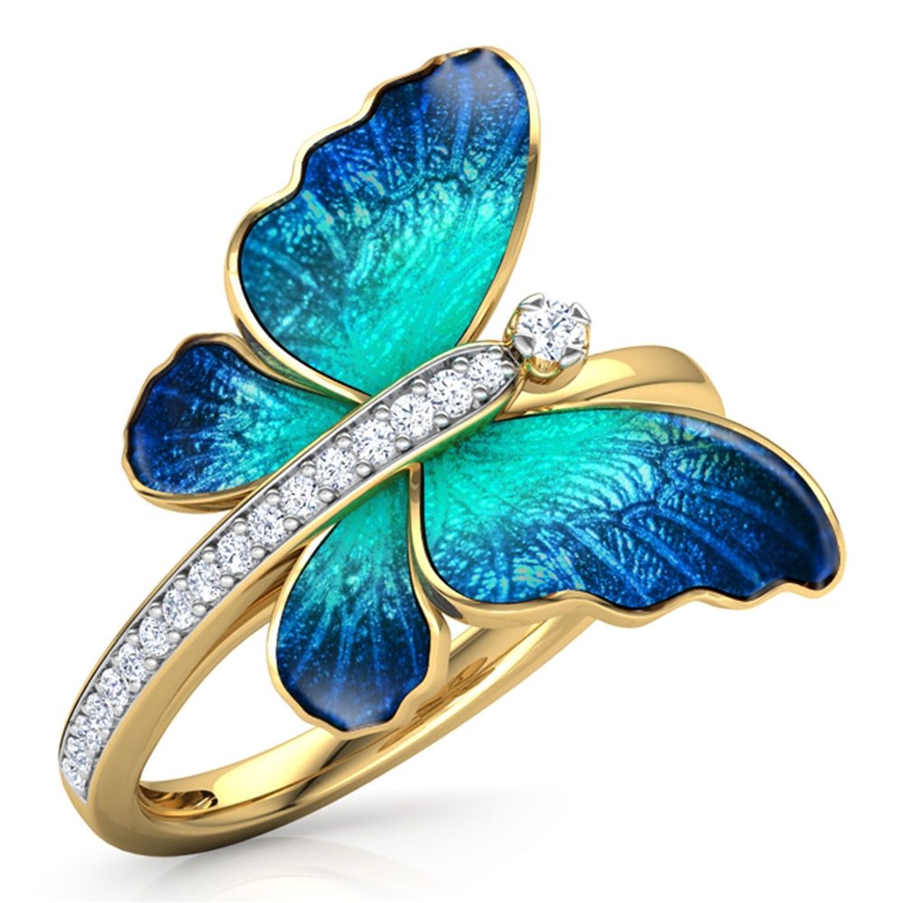 Womens Alloy Ring With Golden Butterfly Inlaid Gems Insect Design Fashion Jewelry Ring Creative Sizes 6 7 8 9 10