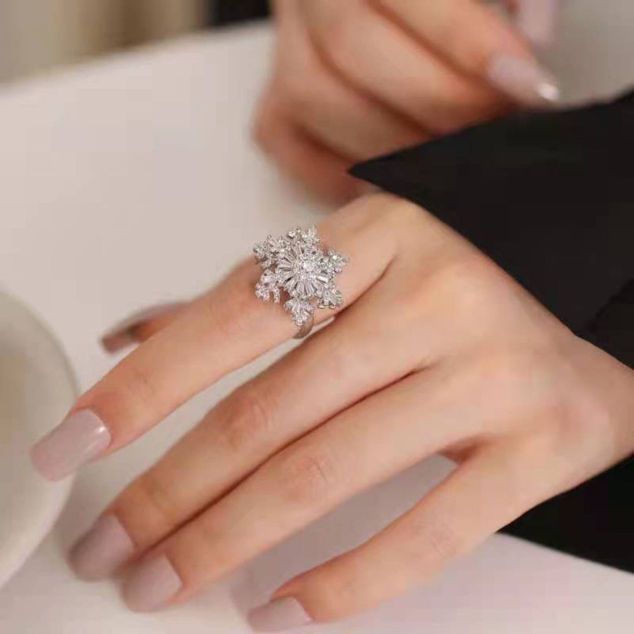 Silver Snowflake Adjustable Metal Ring Creative Design Fashion Jewelry Open Ring For Any Size Comfort Fit Everyday Wear