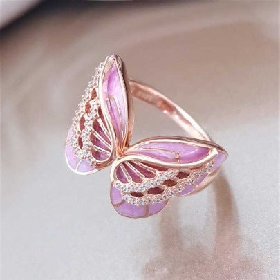 Women Rose Gold Butterfly Bowknot Ring Alloy Fashion Jewelry For Women European And American Style Daily Wear