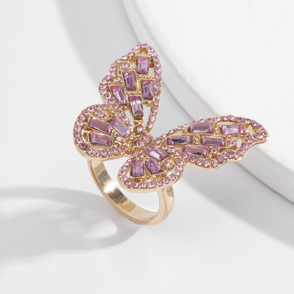 Womens Butterfly Diamond Ring Alloy Jewelry Three Dimensional Elegant Fashion Accessory For Her Birthday Gifts