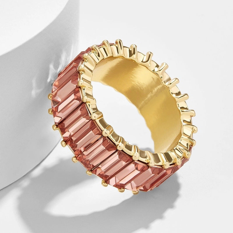 Gold Plated Zircon Ring Geometric Copper Fashion Jewelry For Women Elegant Durable Gift Versatile Gift For Her