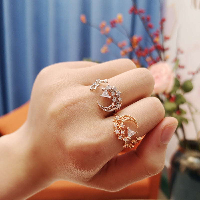 Ring Female Trend Korean Style Star Inlay Copper Rose Gold Platinum Electroplated Gift Birthday Packaging Included