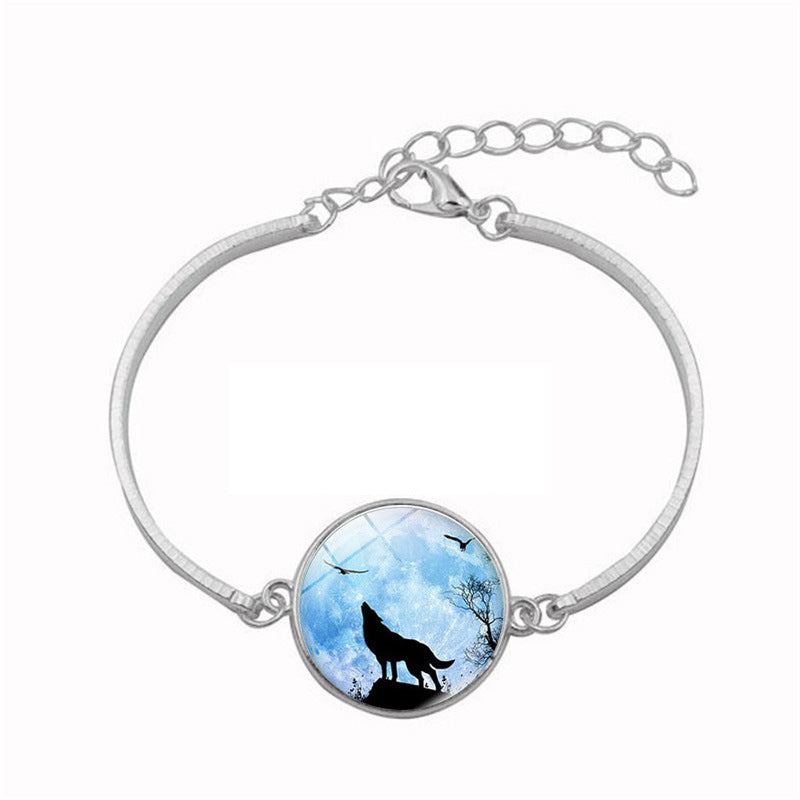 Women Time Gemstone Glass Pendant Bracelet With Alloy Chain Lightweight Adjustable Length Fashion Chic Jewelry