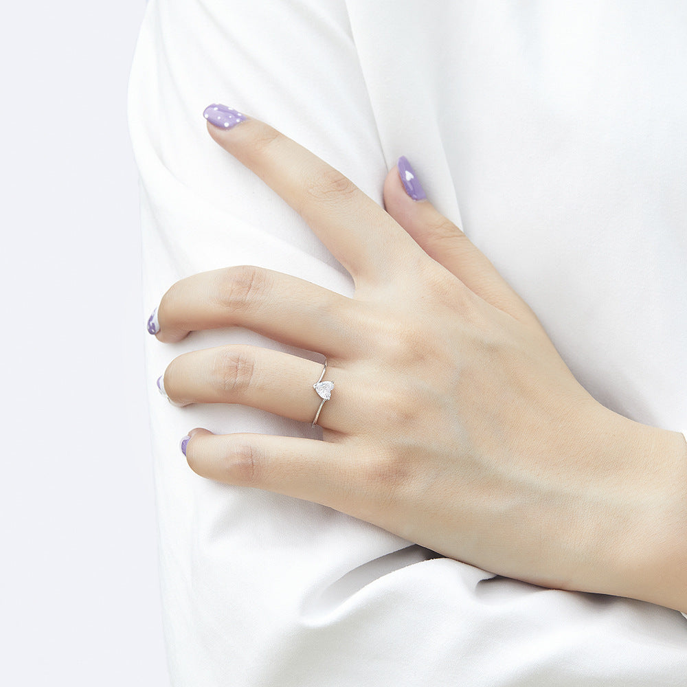 Womens Heart Ring 925 Sterling Silver Ring White Gold Plated Zircon Inlaid Heart Shaped Anniversary Ring For Women