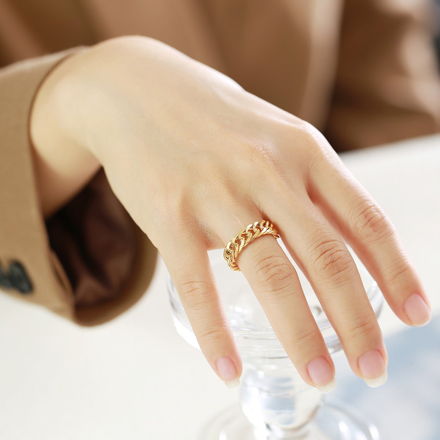 Stainless Steel Chain Ring Gold Plated For Women US Ring Size 6 7 8 9 10 11 Jewelry Elegant Gift For Her Today