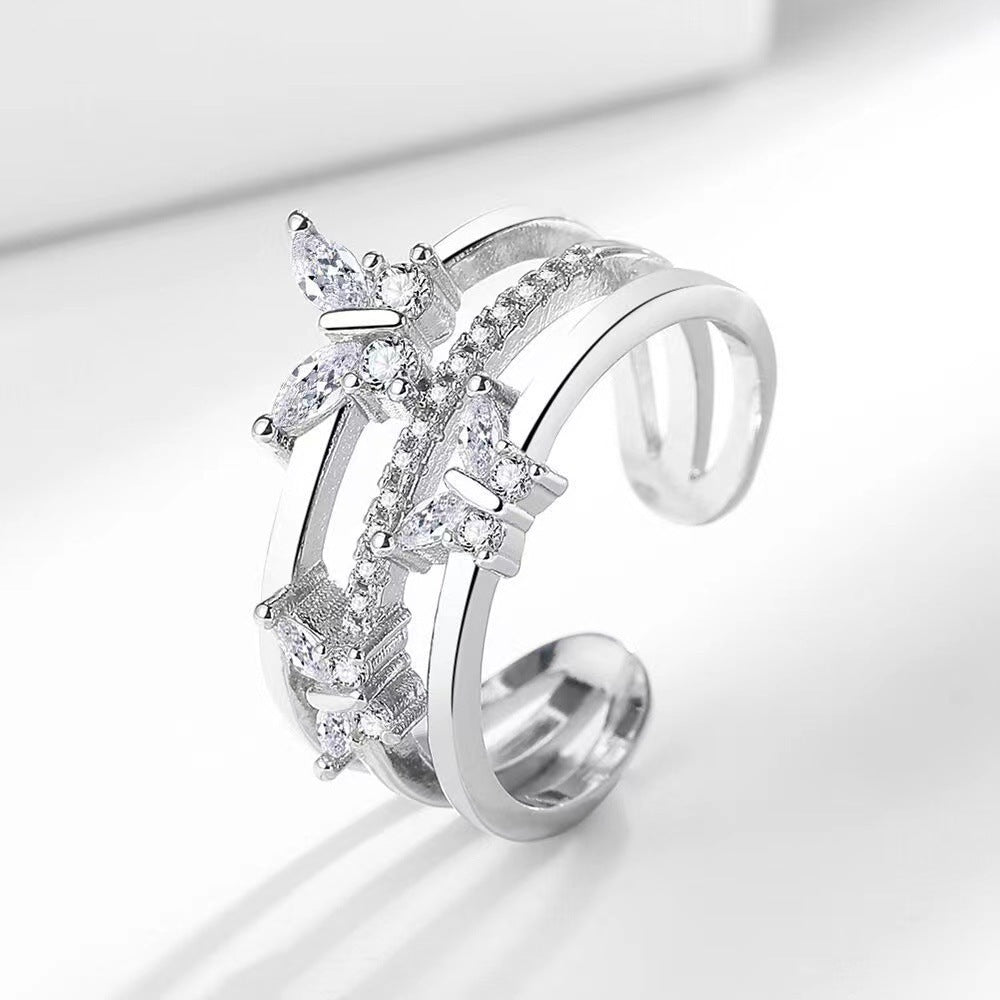 Unisex Double Butterfly Zircon Ring Adjustable Open Copper Electroplated Jewelry For Women Men Fashion Jewelry