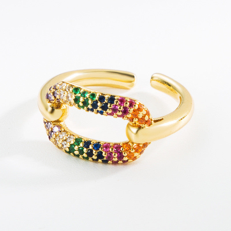 Oval Copper Micro Inlaid Rhinestone Ring For Women