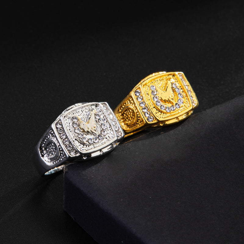 Horse Head Ring Alloy Metal Electroplated Gemstone Inlaid Hip Hop Jewelry Animal Design Bold Fashion Accessory