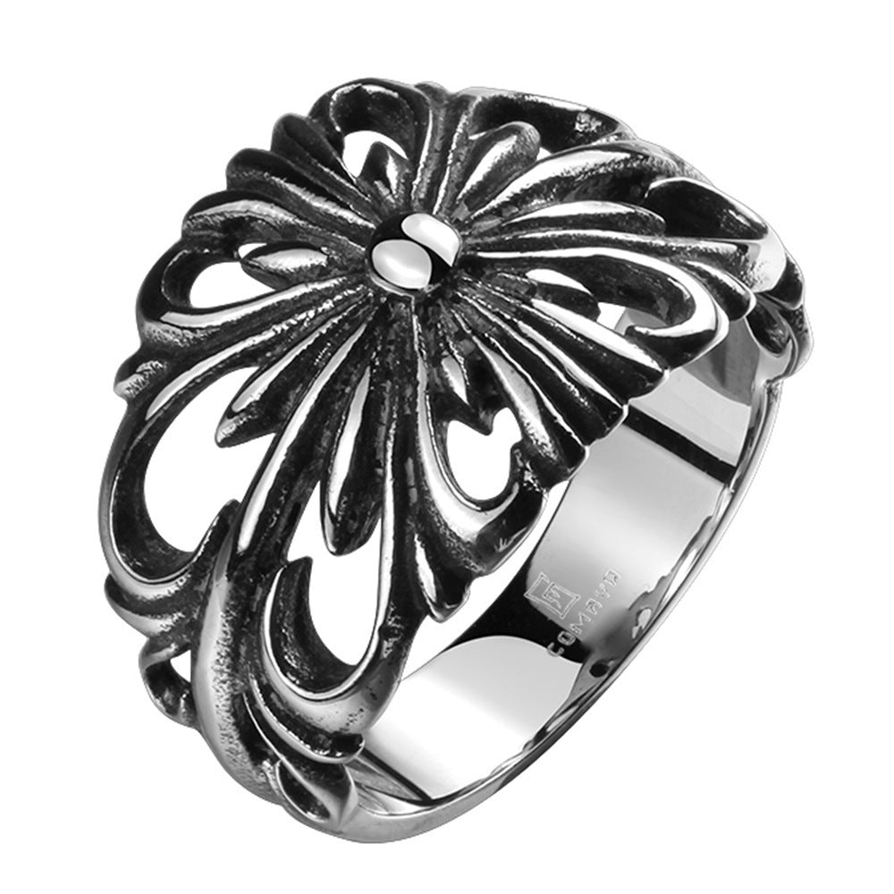 Mens Ring With Carved Pattern Geometric Stainless Steel Durable Anti Oxidation Jewelry Party And Anniversary A