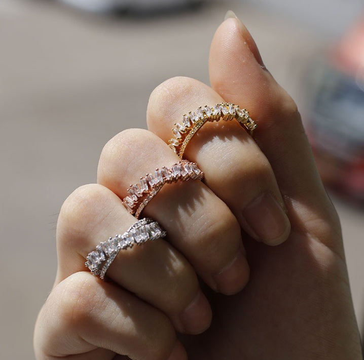 The new AliExpress foreign trade platform explosion models plated white gold square zircon jewelry ring ring factory direct sales