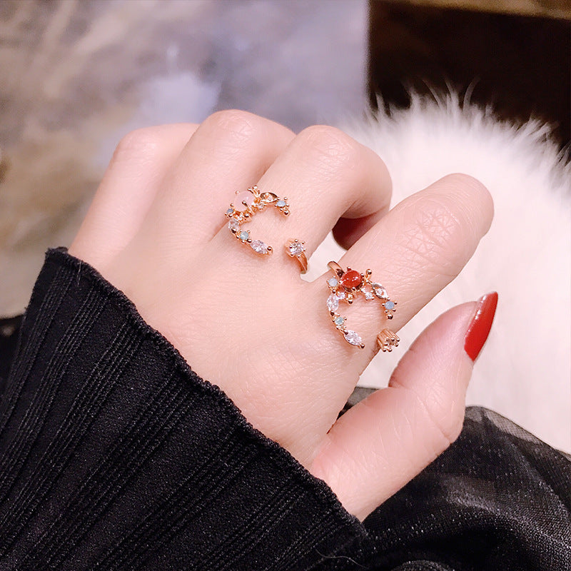 Small Flower Moon Ring With Heart Crystal Flower for Index Finger Women Jewelry Elegant Everyday Jewelry Gifts