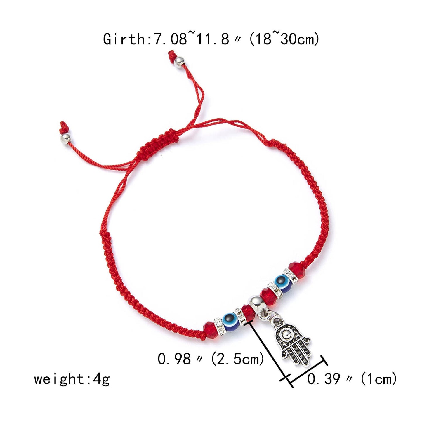 Women's Red Rope Braided Bracelet With Rhinestone Pendant Adjustable Beaded Bangle Fashion Accessory For Women
