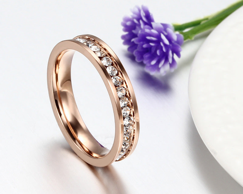 Colorful Zircon Ring Titanium Steel Goldtone Geometric New Versatile Fashion Jewelry Durable Elegant Wear Gift