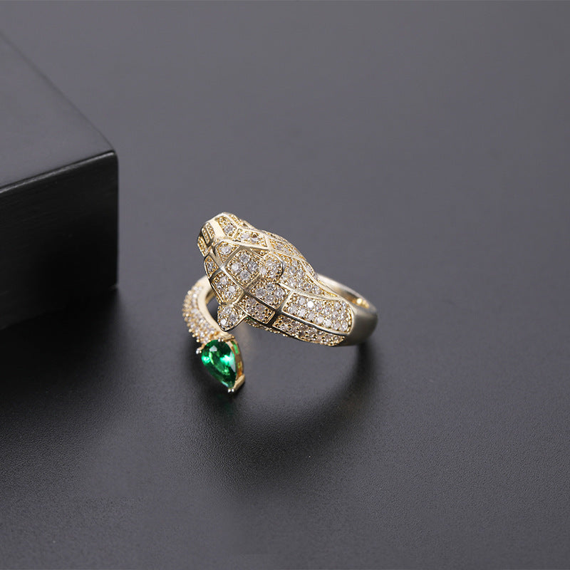 Leopard Head Ring Micro Set Gold Plated Adjustable Opening Copper Jewelry For Women Elegant Dainty Unique Gift
