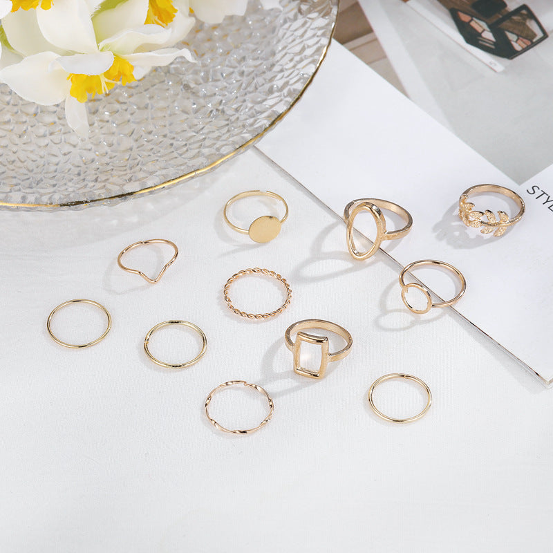 Womens Alloy Geometric Ring Set Simple Electroplated Design Trendy Chain Accent Everyday Jewelry Collection Set