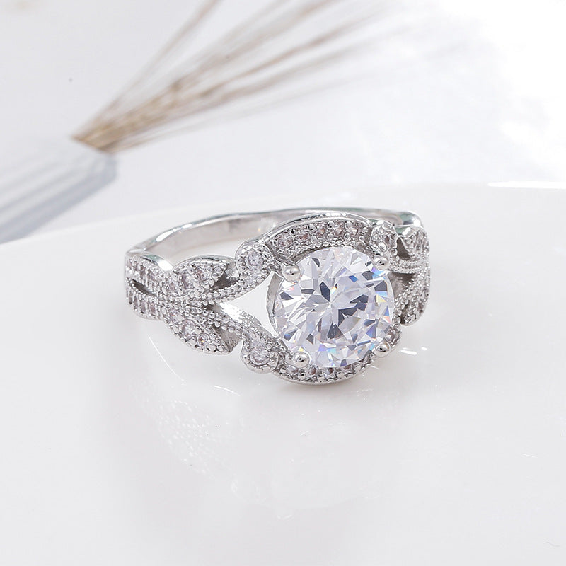 Women Princess Diamond Ring Heart Shaped Alloy Electroplated Artificial Gemstone Engagement Gift For Her Sparkle