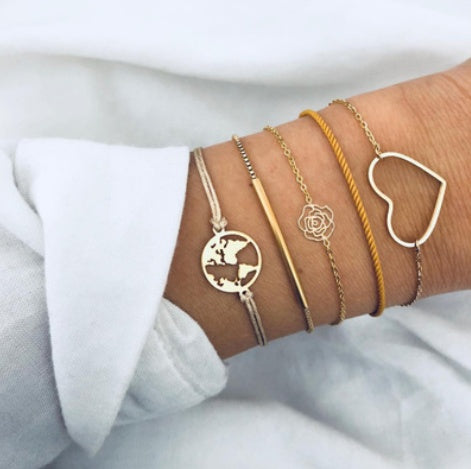 Womens Bohemian Bracelet Set Vintage Beaded Charm Alloy Jewelry Boho Bracelets Bow Design And Love Boho Jewelry Gift