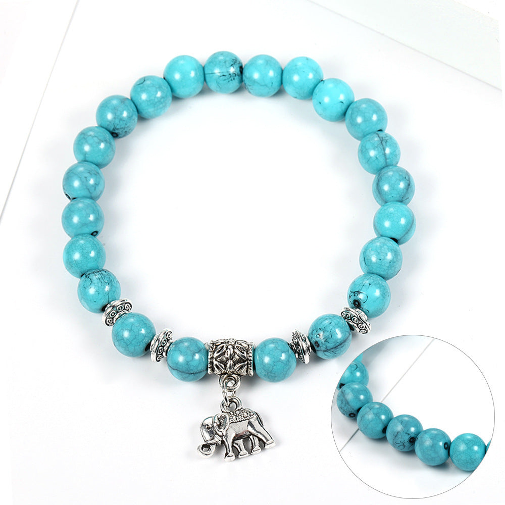 Mens Vintage Turquoise Elephant Bracelet Zirc Alloy Acrylic Bracelet With Blue Stone Accent Jewelry Gift Trend