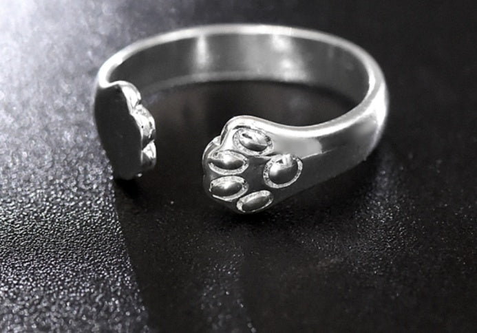 Adjustable Silver Cat Ring Paw Claw Design Alloy Fashion Jewelry For Women And Girls Cute Animal Ring Great Gift
