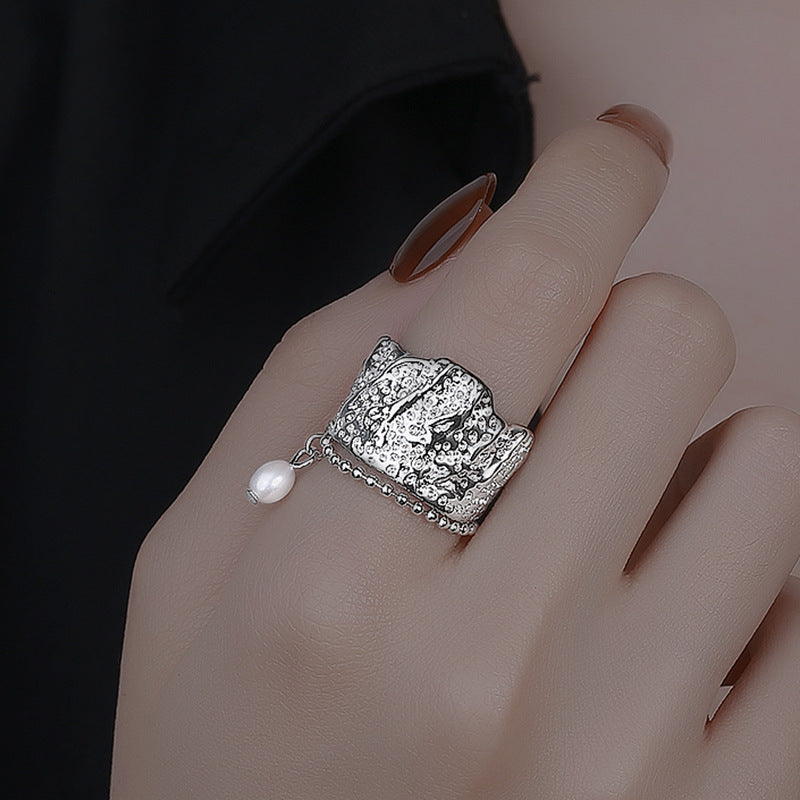 Womens Copper Ring With Pearl Inlay Pearl Korean Geometric Ring Irregular Index Finger Pearl Ring Fashion Ring