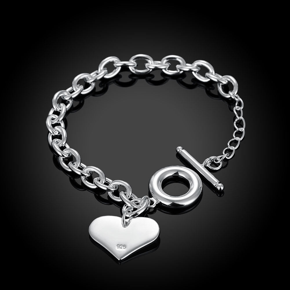 Silver Plated Copper Heart Bracelet For Women Korean Style Jewelry Electroplated Finish Elegant Everyday Accessory Gift