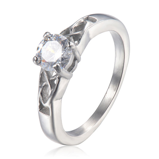 Simple Four Claw Diamond TwoSides Hollow AirQuality Womens Ring Titanium Steel Inlay Ornament Color Size 6 7 8