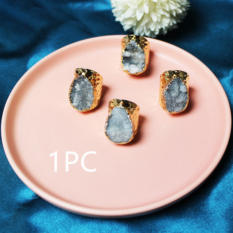 Oval Crystal Cluster Wrap Ring Color Plated Inlay Style For Women Lake Blue Treasure Blue Rose Red Original Color