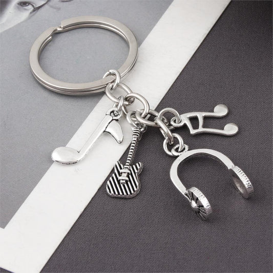 Metal Earphone Shaped Keychain For Music Lovers With Guitar Notes Design Unisex Key Ring Durable Metal Gift Box