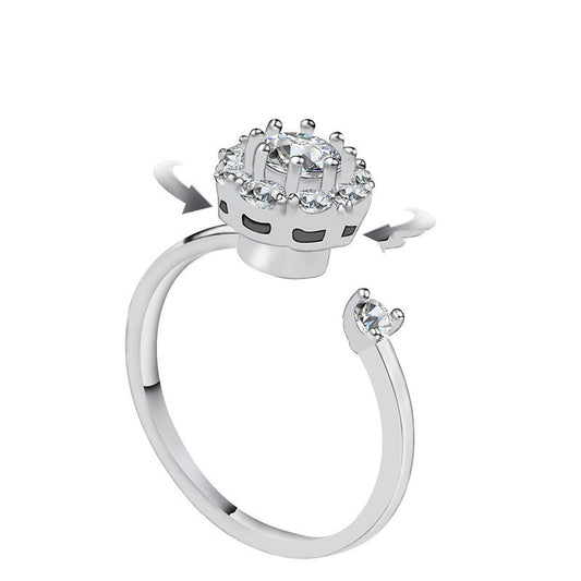 Copper Plated Real Gold Ring With Zircon Inlay Crown Style For Women Free Size Jewelry Gift Perfect For Occasions