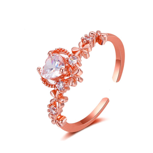 Heart Ring With Diamond Accent Adjustable Copper Ring Korean Fashion Jewelry Rose Gold And White Gold Finish22