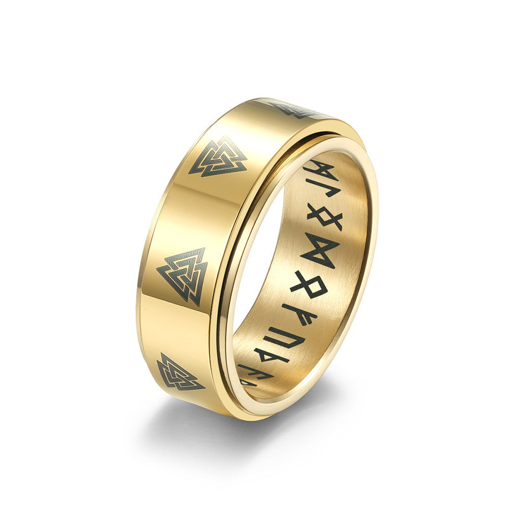 Mens Rotating Text Ring Stainless Steel With Viking Style Letters In Steel Gold Black Colors And Sizes 7 8 9 10 11 12