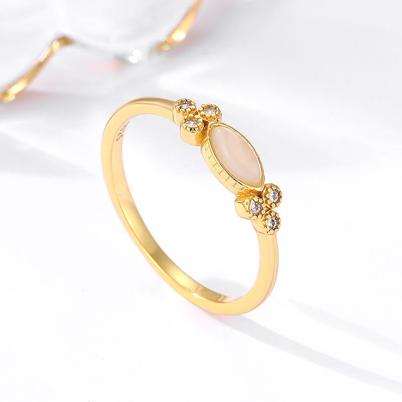 Womens 925 Sterling Silver Ring 18K Gold Plated Circle And Cube Sugar Elements Electroplated Yellow Gold For Women