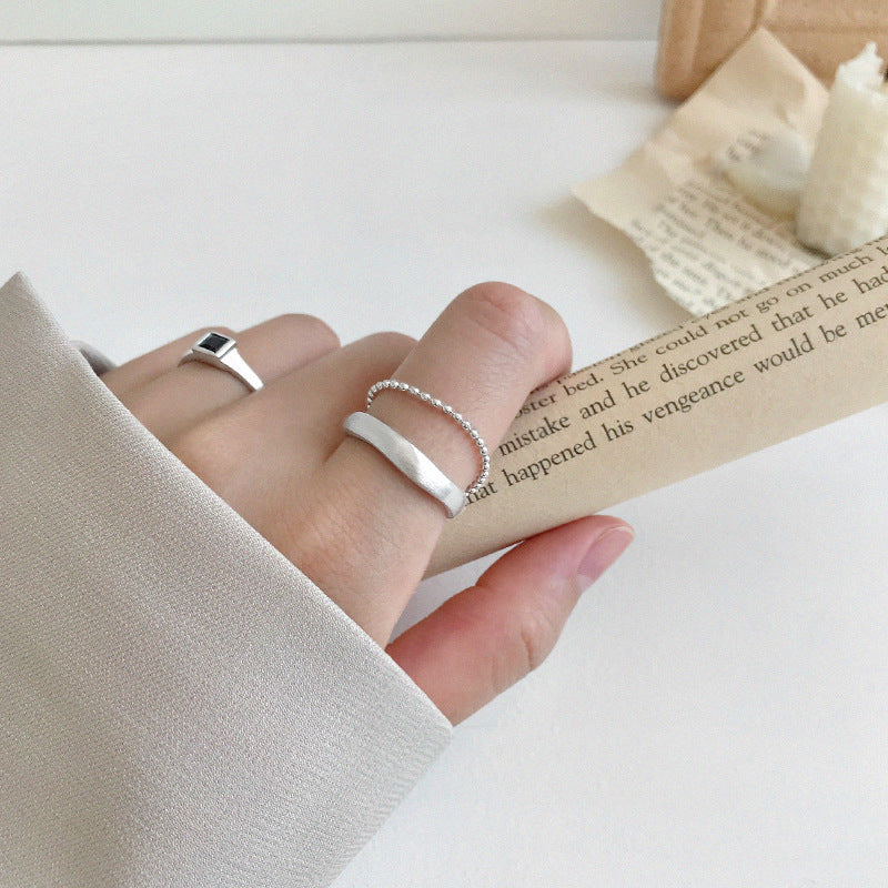 Womens Double Layer Ring Brushed Silver Electroplated Round Bead Chain Rings Individually Packed Gift Festival