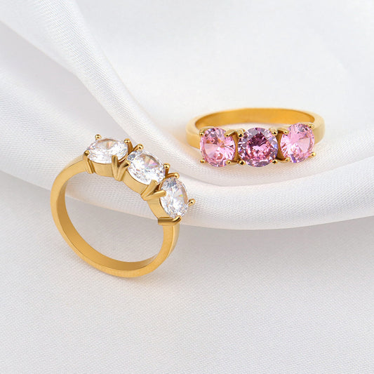 Unisex Stainless Steel Ring With Four Claw Inlaid Zircon Three Arrangement Design Jewelry For Women Daily Wear